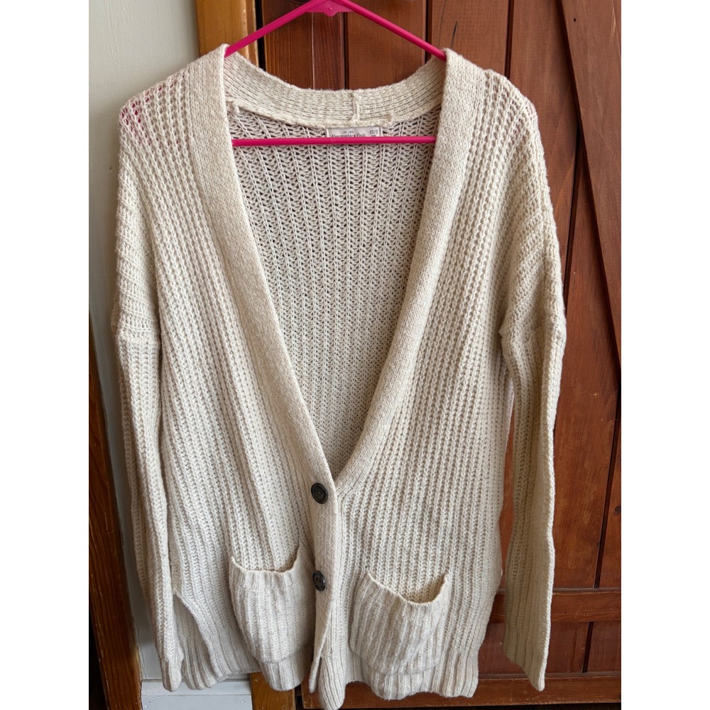 Abercrombie & Fitch Womens Cream Chunky Knit Button Front Cardigan Sweater Y2K